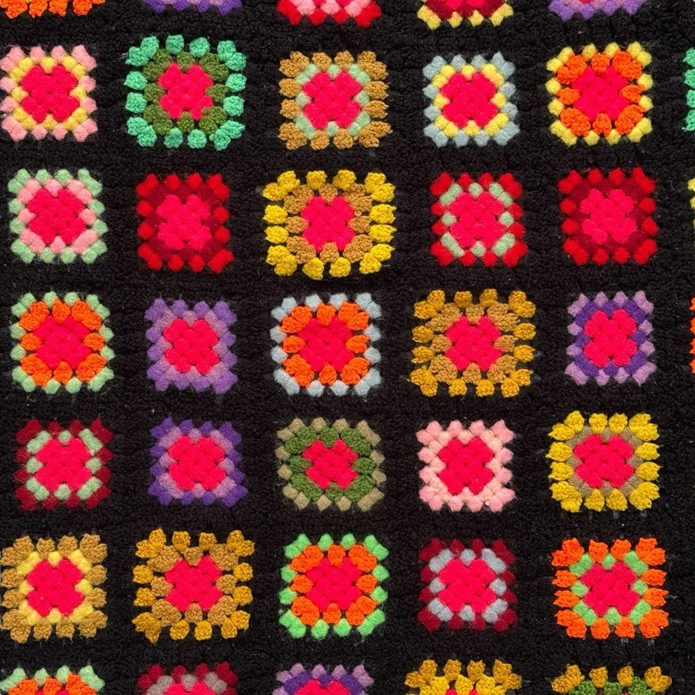 Handmade Crochet Granny Square Throw Afghan 35.5‎ X 77 inch Multi-Color Blanket